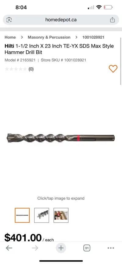 Hilti 1-1/2 Inch X 23 Inch TE-YX SDS Max Style Hammer Drill Bit, View more