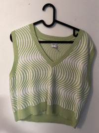 Simons green and white striped sweater vest