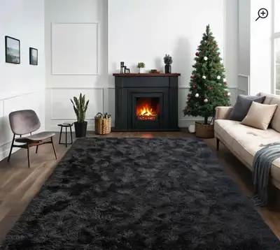 Black Fluffy rug for sale - 9x14 ft, View more