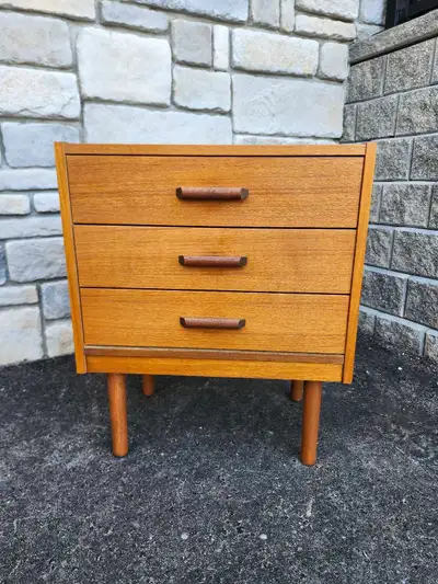 MID-CENTURY TEAK 3 DRAWER END TABLE , View more