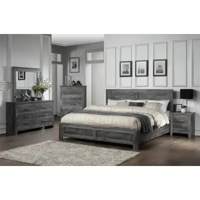 Queen Size Bed, Box Spring, Mattress and 2 night stands - Wood