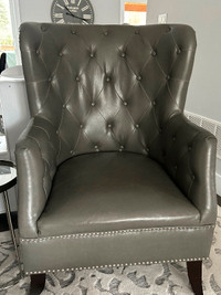 Grey Faux Leather Tufted Back Armchairs