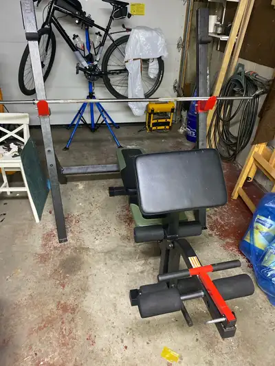 bench press bench, bar and plates, View more