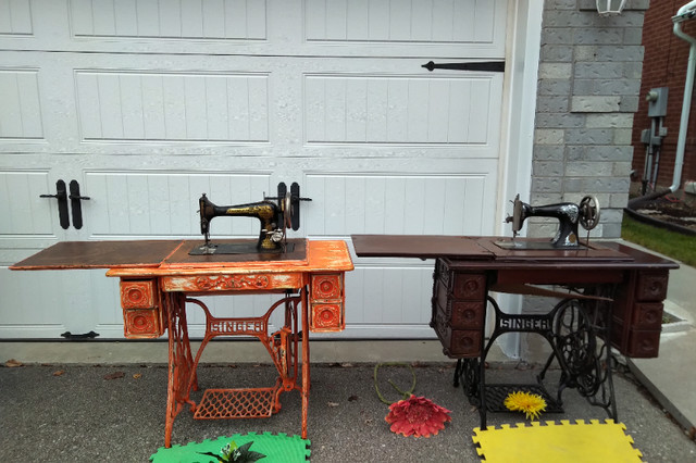 2 ANTIQUE TREADLE SINGER SEWING MACHINES- Upcycle to DESK/VANITY in Multi-item in Mississauga / Peel Region - Image 2