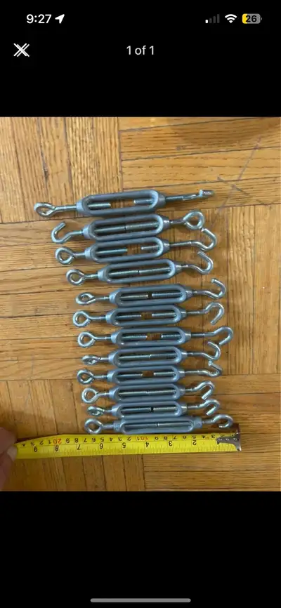 I am selling a lot of 12 galvanized turnbuckles, each measuring approximately 6 inches in length, as...
