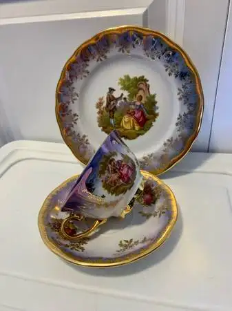 Handarbeit 22 Karat Gold Kleiber Bavaria 3 Piece Tea Cup Set
