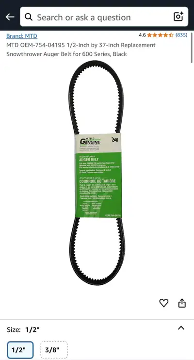 Snow Blower Auger Belt MTD, View more