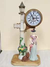 French Victorian Lady, Dog & Lamp Post Clock