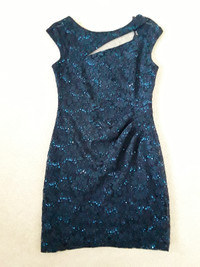 Ladies Blue Sequin Dress - Size 8P