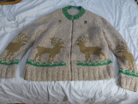 Rare Beige Green Cowichan Moose 60s hand made sweater 2 amulets