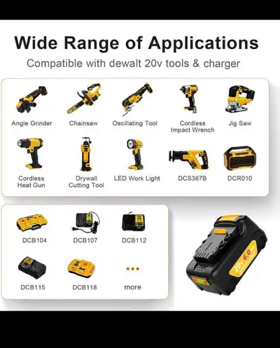 Pack of 6  batteries and one charger, 6.0Ah Replacement for Dewa, View more
