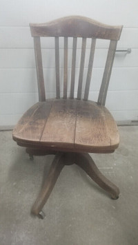 Antique Oak Wood Swivel Office Chair