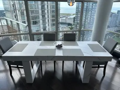 Extendable White Marble Look Dining Table – Seats 4–8, View more