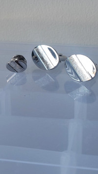 3 Piece Silvertone Cufflinks + Tie Pin Set Excellent Condition 