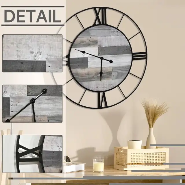 32 Inch Large Wall Clock. Black and Wood Grain Color. in Other in Markham / York Region - Image 5