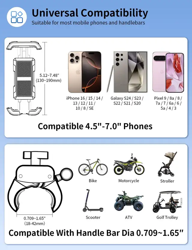 Bike Phone Holder, Motorcycle Phone Mount - 4.7-7" Phone in Cell Phone Accessories in Markham / York Region - Image 6