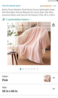 Bertte plush blanket 50x60” PINK NEW