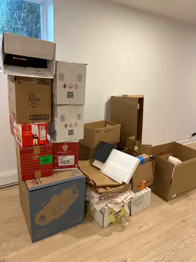 Moving boxes, with lots of rapping paper 2 boxes full,, View more