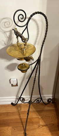 Circa 1890 hotel style brass teapot on wrought iron stand