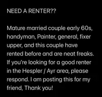  Are you looking for a mature couple to rent?