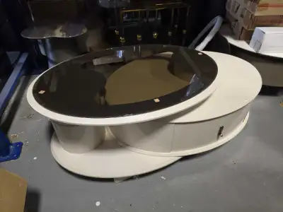 Coffee Table with Drawers & Glass Top – White Storage Table, View more