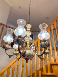 Vintage Antique 6 Light Ceramic and Brass Chandelier