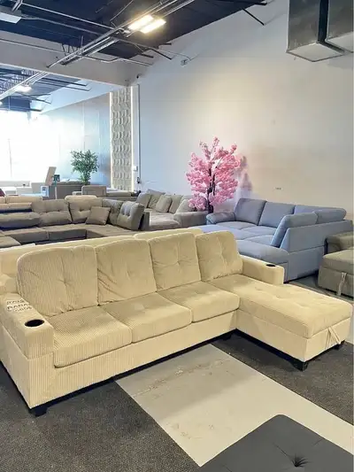 Beige Corduroy Sectional Sofa, View more