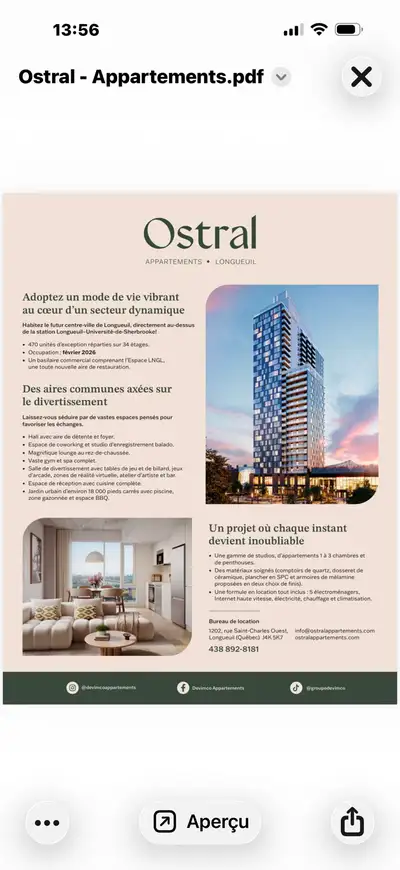 Unité 0653 –6e étage(c’est le seul à loué au 6e) CONDO À LOUER Superficie : 379 p² Chambre : Aucune...