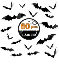 New Halloween 3D Bats Decoration 60pcs, 4 Different Sizes PVC Sc