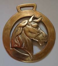 Bridle Rosette Medallion Three Horse Heads Image Brass Frame c