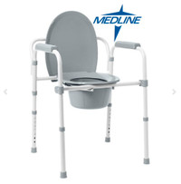 Medline 3-in-1 Steel Elongated Bedside Commode Toilet Chair- NEW