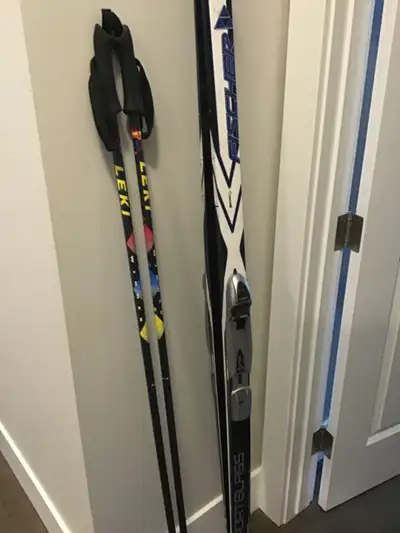 Ladies Fischer cross country skis and Leki poles, View more
