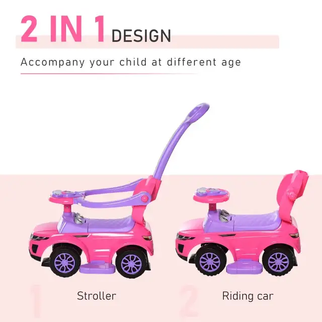 2 In 1 Kid Ride on Push Car Stroller Sliding Ride on Car with H in Strollers, Carriers & Car Seats in Markham / York Region - Image 5