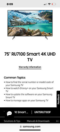 Samsung 75 inch UHD, Smart TV, 4 years old, $999 new