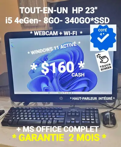 ORDINATEUR  ALL-IN-ONE HP 23"-i5 4eGen-8GO- 340GO*SSD, View more