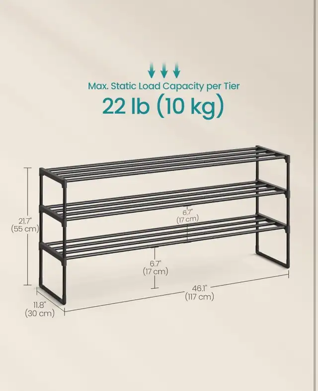 SONGMICS 3-Tier Metal Shoe Rack in Storage & Organization in Oshawa / Durham Region - Image 4