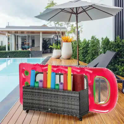 Rolling Pool Storage Rattan Patio Furniture Outdoor Storage Wick, View more