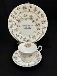 Royal Albert Winsome dishes, tea cups, two tiered cake plate 