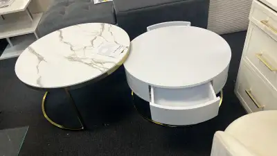  Modern White Round Nesting Coffee Table with Drawers, View more