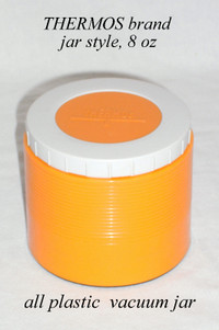Vintage THERMOS jar, all plastic, orange/white, 8 oz #1155