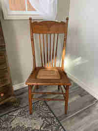 Antique Oak &  Rattan Chairs x2