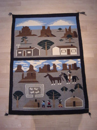 Vintage Wool Navajo Pictorial Rug Weaving. Begay 1980 Art OOAK