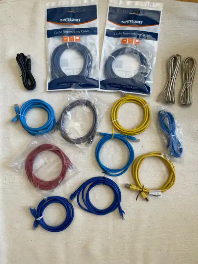 Ethernet Cable Bundle — 14x Cat5e/Cat6 Short Cables — Most New!, View more