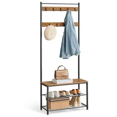 Entryway Coat Rack with Shoe Bench, Shoe Rack with Hall Tree, View more