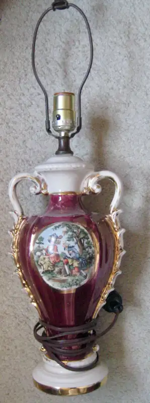 VINTAGE '40'S GEORGE & MARTHA WASHINTON PORCELAIN TABLE LAMP, View more