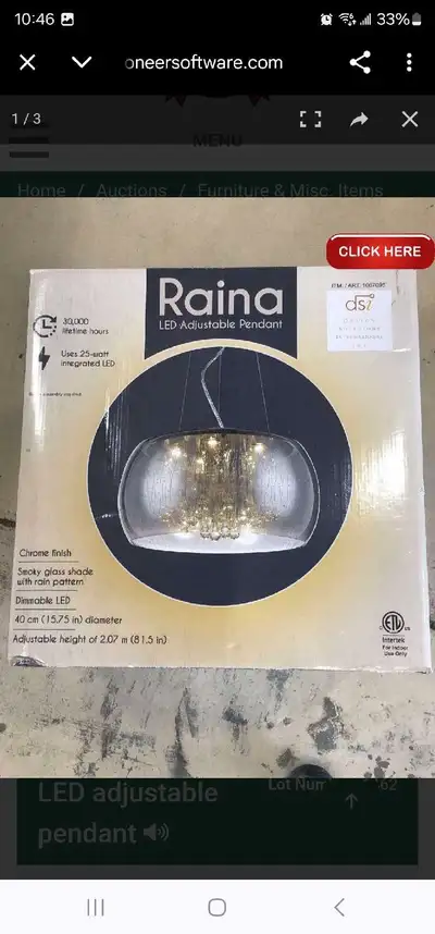 RainaLED Adjustable PendantChrome finishSmoky glass shade with.., View more