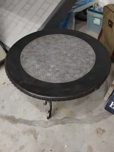Round Iron and Wood Coffee Table, View more