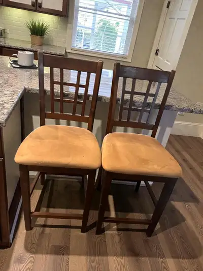Pair of Wooden Barstools with Cushioned Seats, View more
