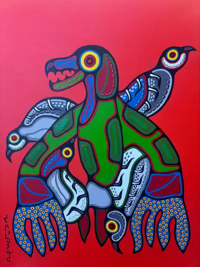 A striking original acrylic on canvas by Indigenous artist Eugene Morrisseau, featuring the powerful...