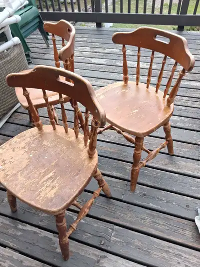 3 Pine Wood Chairs , View more